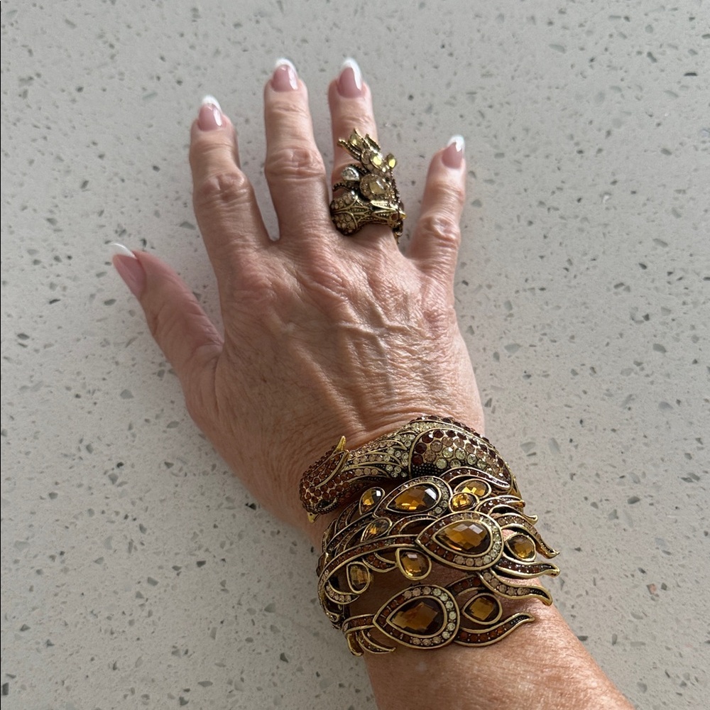 Eye Catching Unique 2 Pieces Set, A Peacock Bracelet and Ring Absolute Stunning